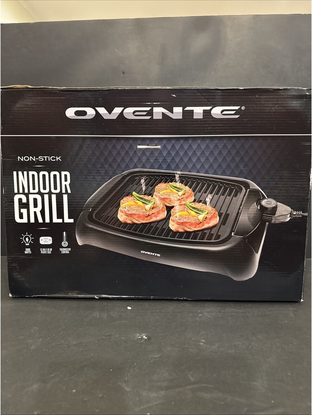 OVENTE Portable Electric Indoor Grill with Non-Stick Grilling Plate Black 1000-W